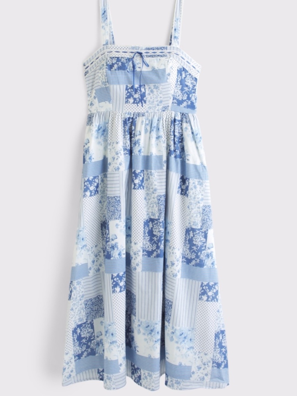 Abercrombie & Fitch Blue and White Patchwork Midi Dress
